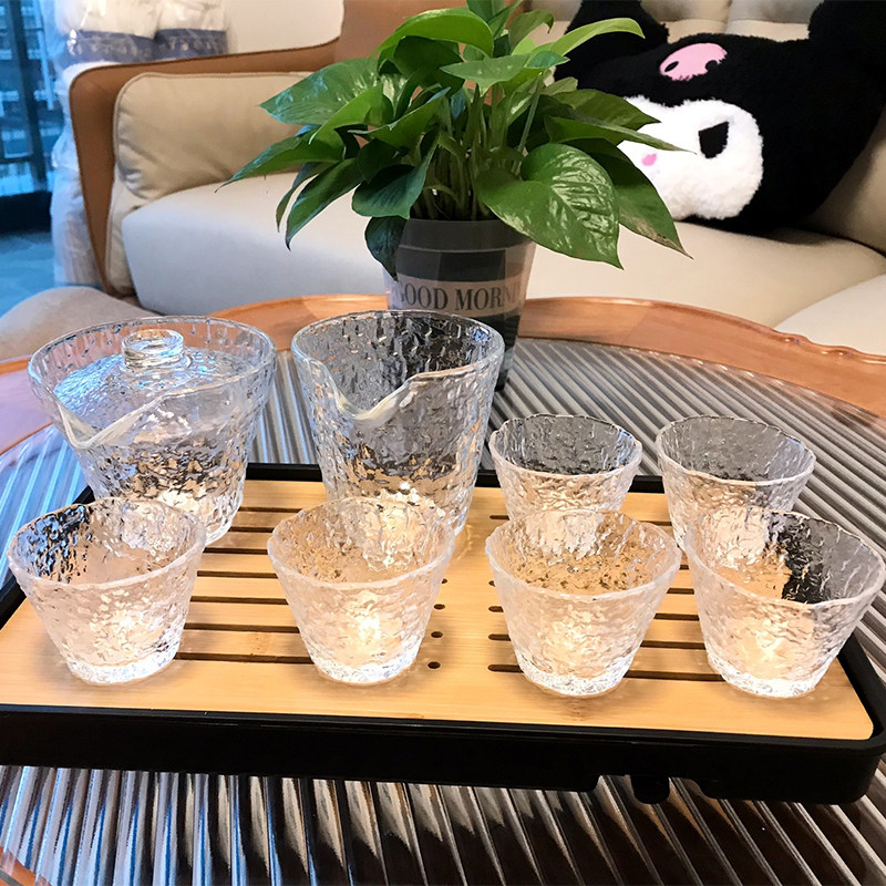 【八件套】整套茶具日式锤纹茶杯茶具套装家用办公茶馆玻璃茶杯