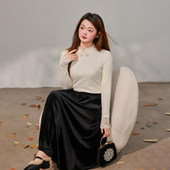 DM100大码 百搭T恤 上衣甜美国风花边领盘扣修身 女装 微胖mm显瘦冬季