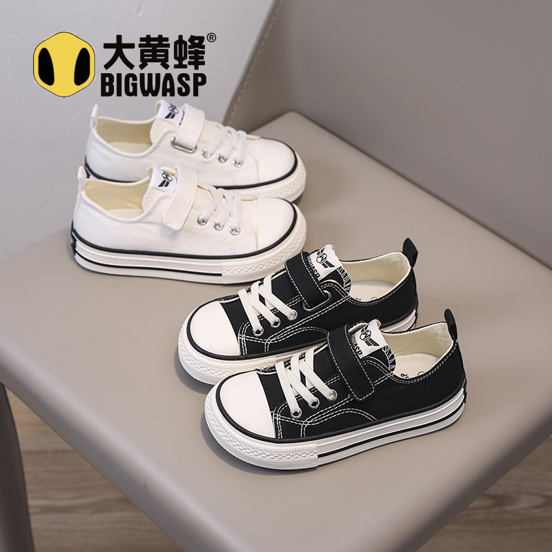 大黄蜂儿童帆布鞋春秋款男童休闲板鞋透气软底鞋子女童魔术贴布鞋