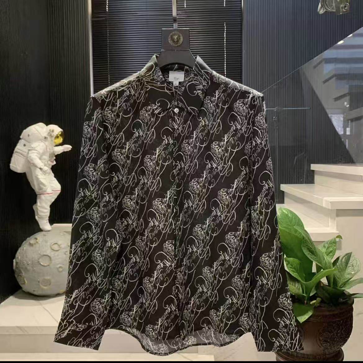 2026春季新款欧货男士时尚百搭长袖字母印花衬衫修身打底衬衣上衣