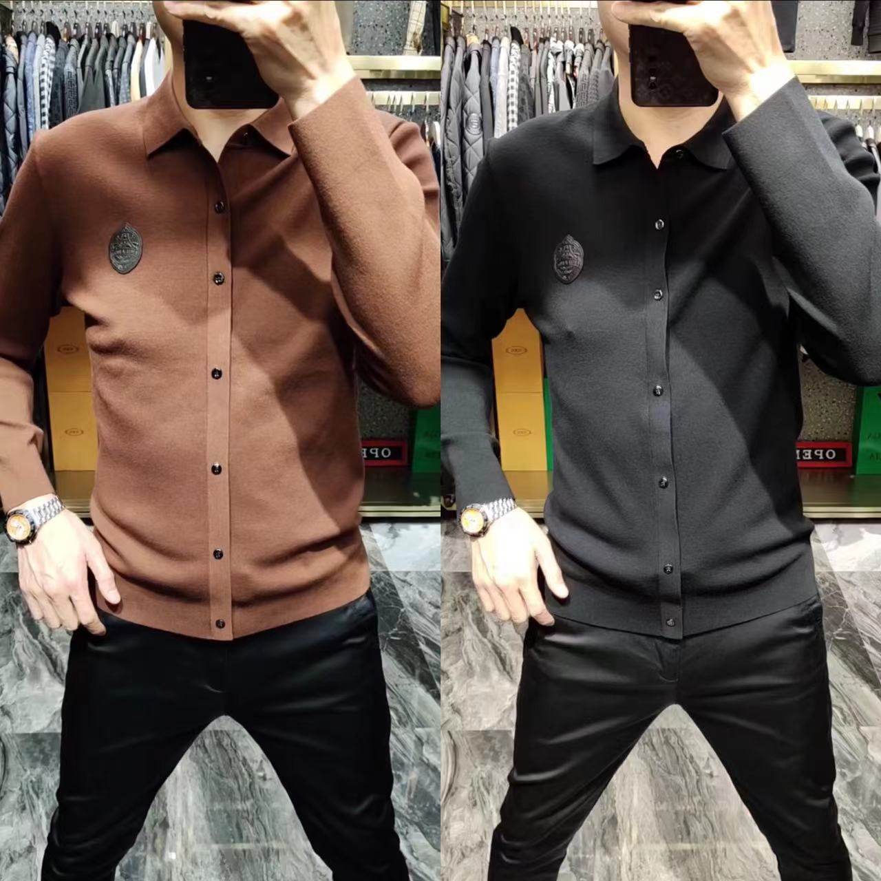 6025春季新款男士翻领毛衫商务休闲修身型长袖这针织开衫外套男潮