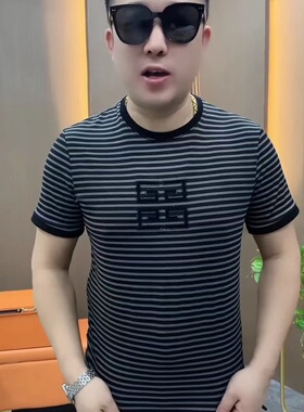 8202夏季男士条纹POLO衫商务休闲圆领短袖t恤欧货百搭时尚半袖男
