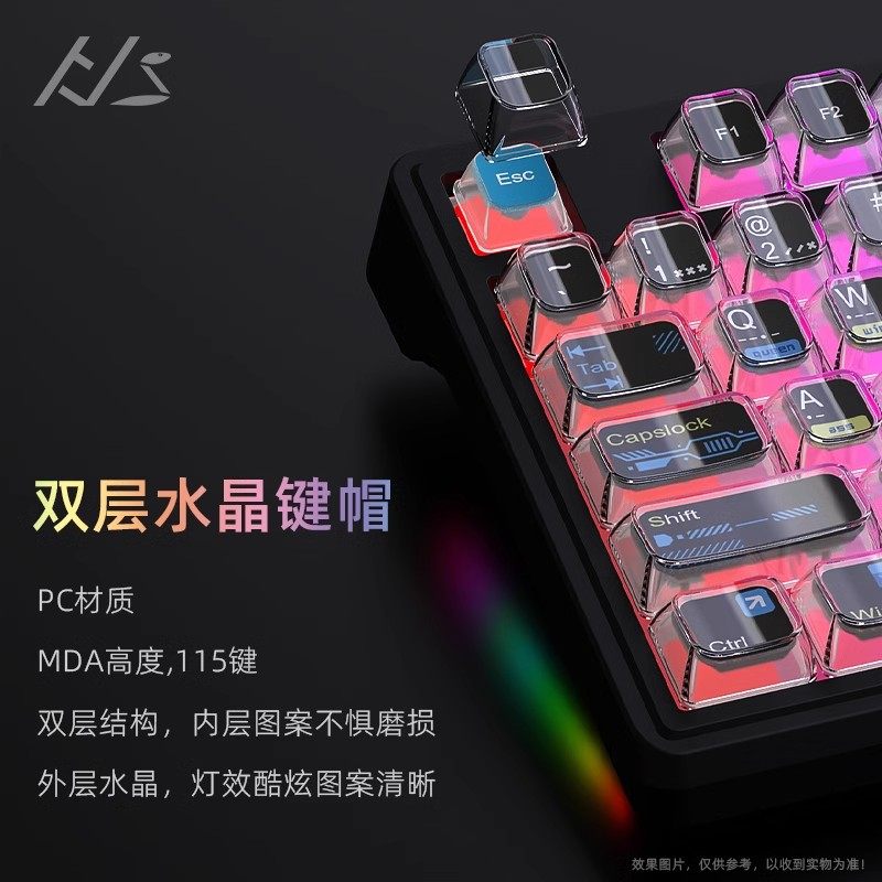 等高线4.0热升华键帽双层水晶透光粉色客制化键盘圆键帽MDA侧刻