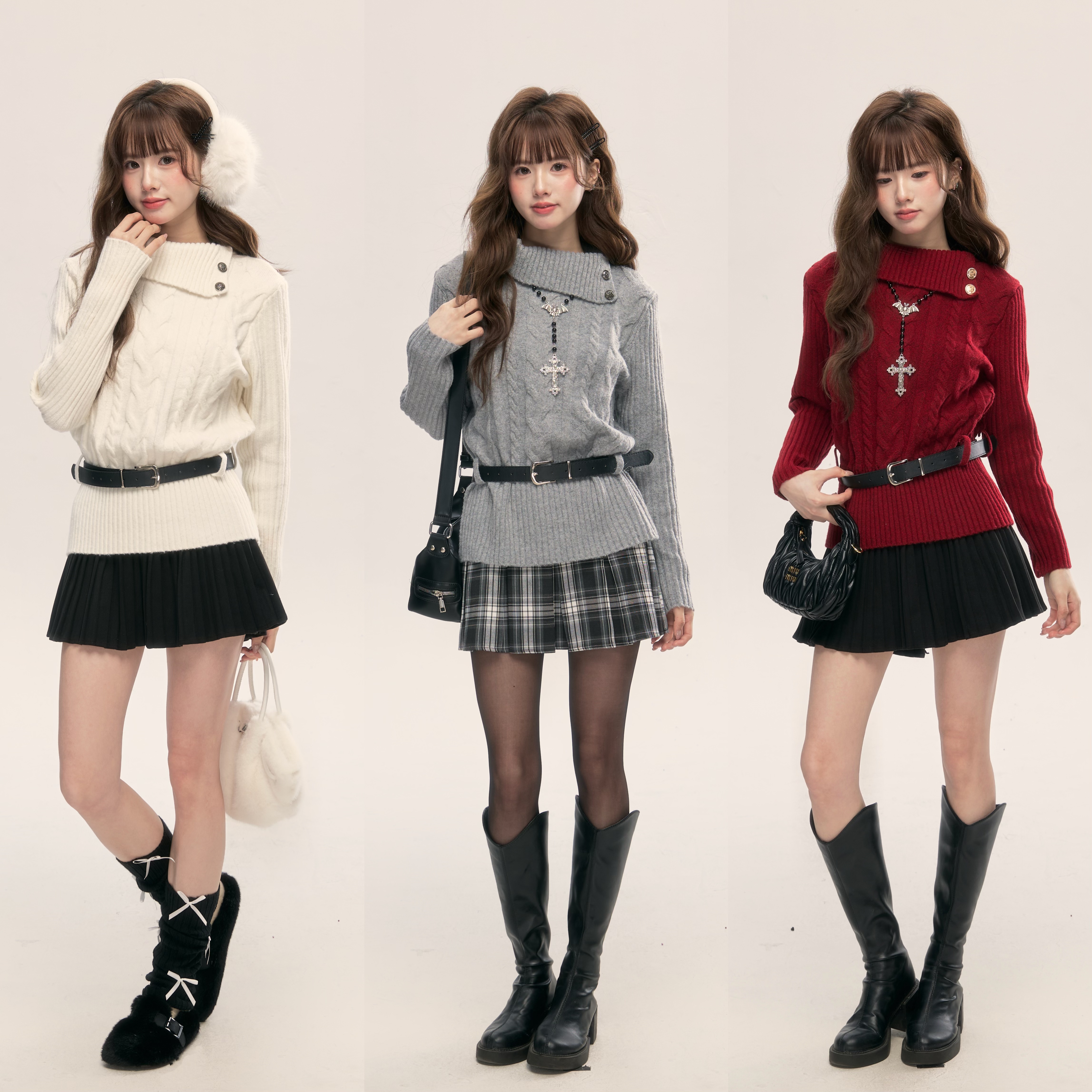 莉莉丝 古着vintage翻领毛衣 显瘦百搭时尚短款女士半裙