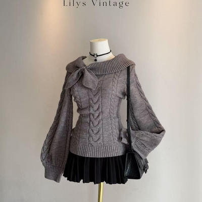 莉莉丝vintag  兔耳结 古着毛衣系列 格裙内搭 秋冬穿搭