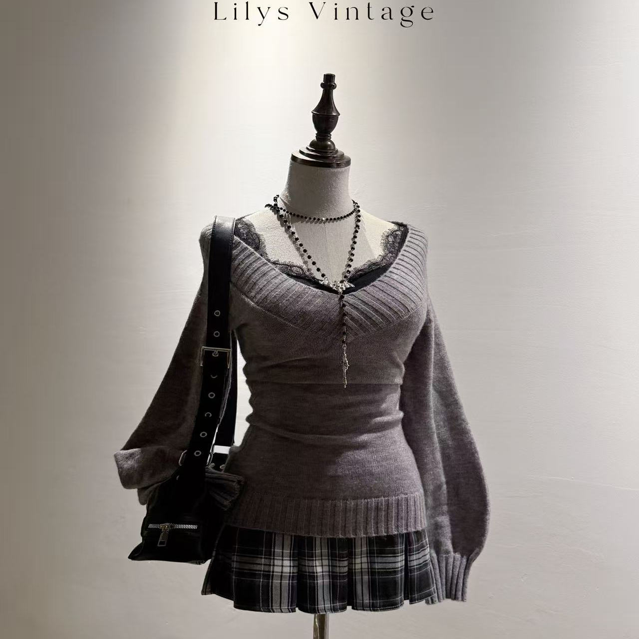 莉莉丝vintage 古着毛衣系列 格裙内搭 秋冬穿搭