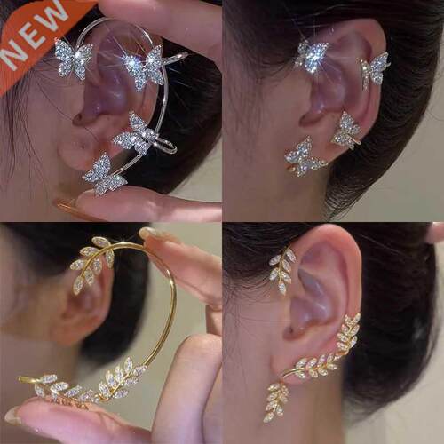 Silver Plated Metal Leaf Butterfly Clip Earrings for Women E