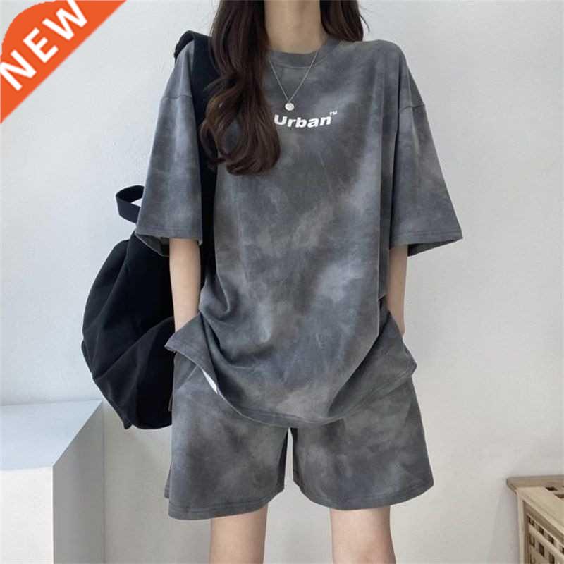 Summer Women Shorts Matching Set Casual Loose Short Sleeve C