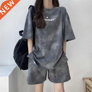 Summer Women Shorts Matching Set Casual Loose Short Sleeve C