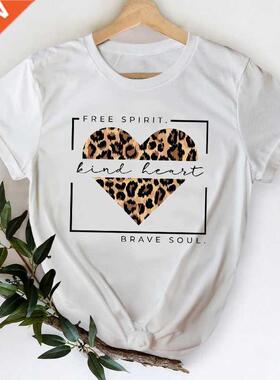 T-shirts Women 2021 Leopard Heart Casual 90s Fashion Trend P