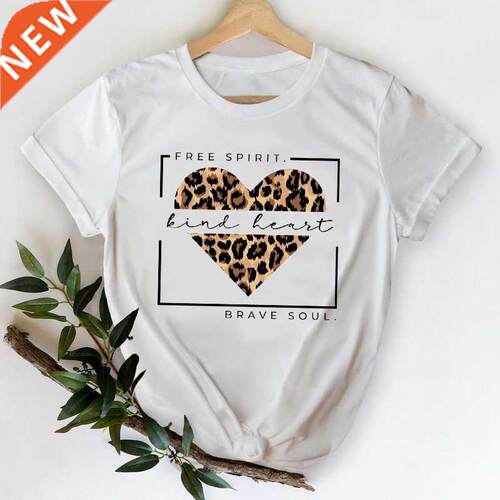 T-shirts Women 2021 Leopard Heart Casual 90s Fashion Trend P