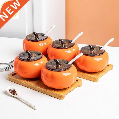 Kitchen Creative Persimmon Ceramic Seasoning Jar with Lid
