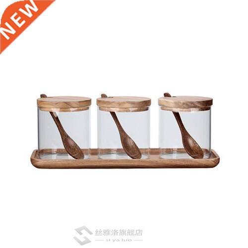 1 Set Seasoning Jars Glass 3-piece Clear Kitchen Salt Spice