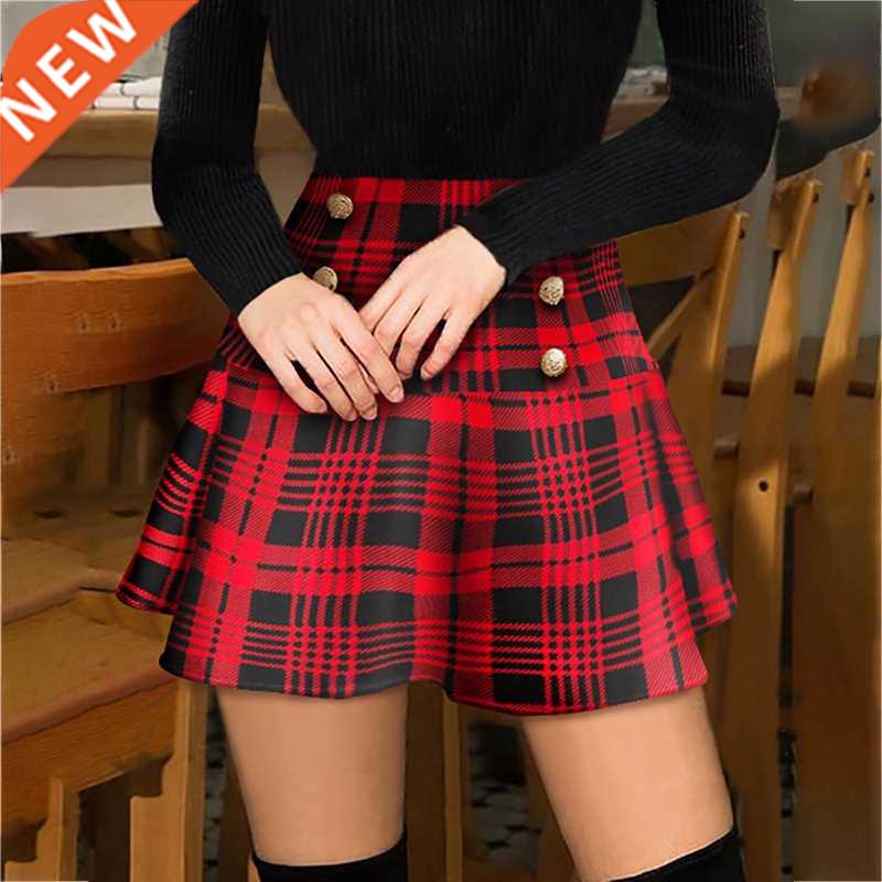 2022 Ser Plus Size Vintage Red Plaid Button Type High Wai