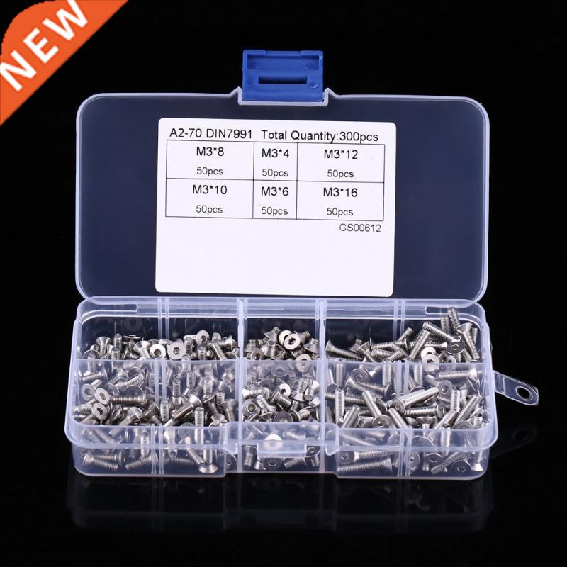 300pcs M3 Screws Hex Socket Flat Head SS304 Screw olts Asso