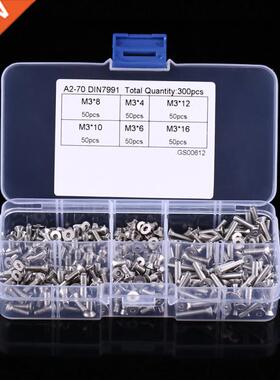 300pcs M3 Screws Hex Socket Flat Head SS304 Screw olts Asso