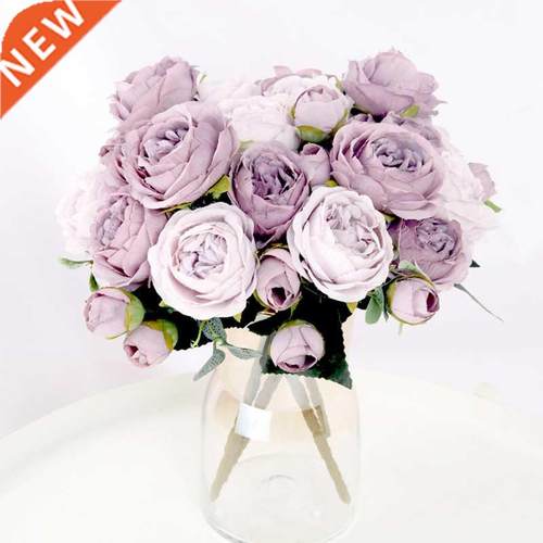 1 Bouquet 9 heads Artificial Flowers Peony Tea Rose Autumn S