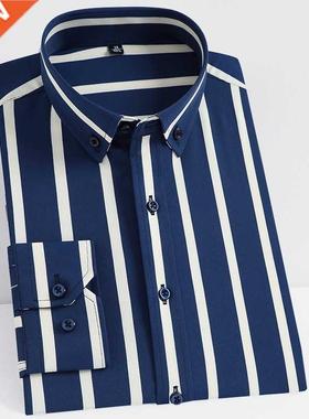 Men's Non-iron Sretch Long Sleeve Striped Dress Shirts Smart
