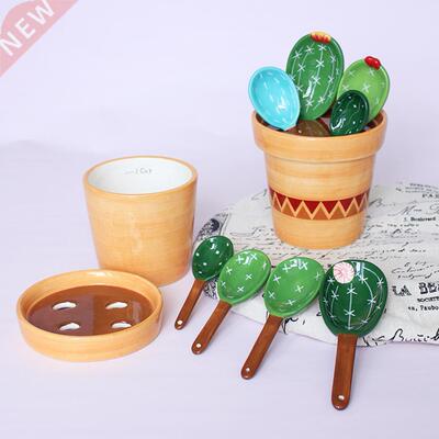 1 Set Lovely Cactus Shape Measuring Spoon Clear Scale