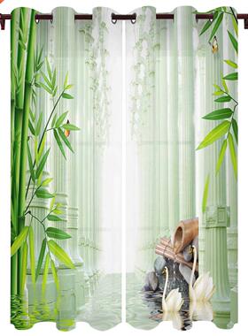 Bamboo Swan Pillar Water Surface Stone Window Curtains for
