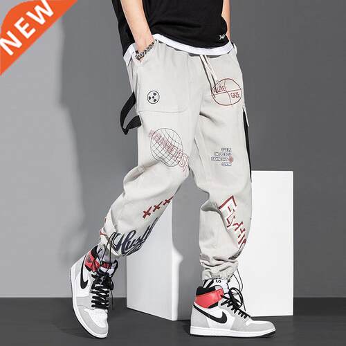 Sreetwear Men Joggers Sweatpants Print Black White Cargo Pan