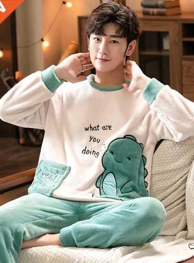 2021 Winter Long Sleeve Thick Warm Flannel Pajama Sets for M