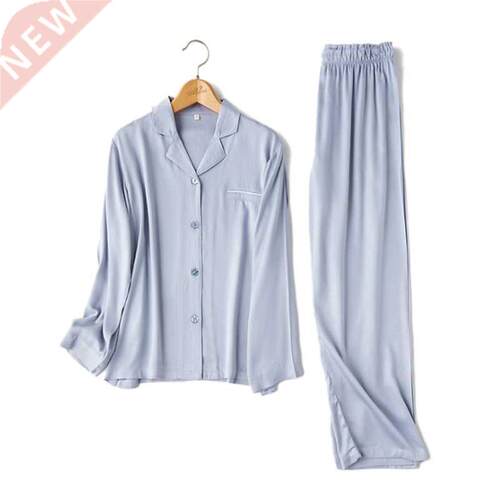 Women Long-sleeved Pajamas Trousers Sets Viscose Sleepwear F