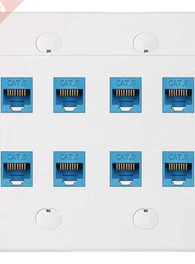 Ethernet Wall Plate 8 Port - Double Gang Cat6 RJ45 Keystone