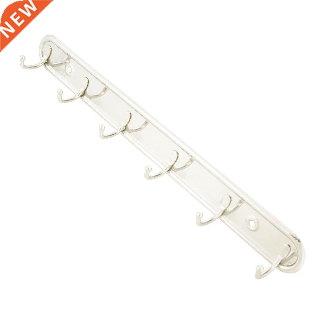 Silver Tone 6 Hooks Towel Handbag Rack Wall Hanger w Screws