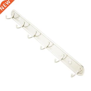Silver Tone 6 Hooks Towel Handbag Rack Wall Hanger w Screws