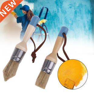 2Pcs Round and Pointed Chalk Paint Wax Brush Ergonomic Wood