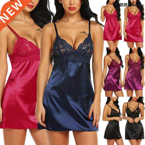 Women's Night Short Dress Nightgown Satin Silk Lace Lingerie