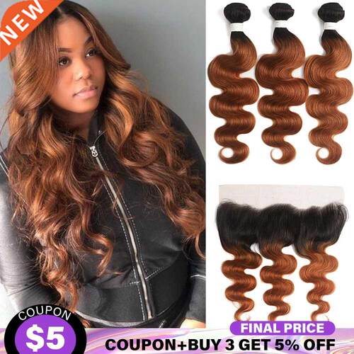 Ombre Brown Bundles Wth Frontal 13x4 SOKU Brazlan Body Wa
