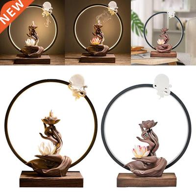 Ceramic Backflow Waterfall Incense Burner LED Light White