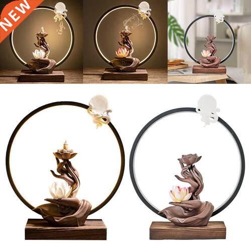 Ceramic Backflow Waterfall Incense Burner LED Light White