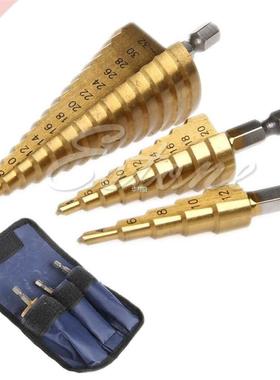 3Pc Set Steel Titanium Nitride Coated Step Drill Bit Quick