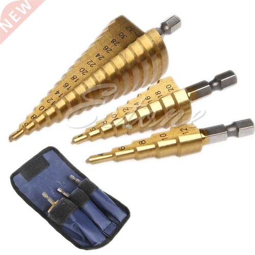3Pc Set Steel Titanium Nitride Coated Step Drill Bit Quick