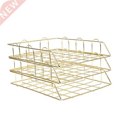Gold Metal Document Tray Office Organizer Layered Paper Stor