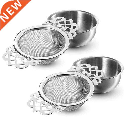 2Pcs Tea Filter, Stainless Steel Tea Strainer With Bowl, Ult