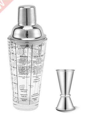 Glass Cocktail Shaker Printed with Recipes,14Oz Martini Shak