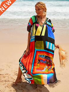 New ver-up Bohemian Dress Print Multicolor Beach Style Kafta
