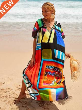 New ver-up Bohemian Dress Print Multicolor Beach Style Kafta
