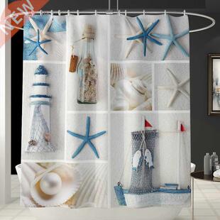 Starfish Ocean Printed Shower Curtains with Hooks Anti-Slip