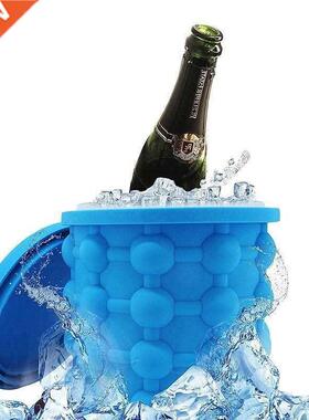 2 In 1 Silicone Ice Cube Maker Blue Round Bucket Freeze