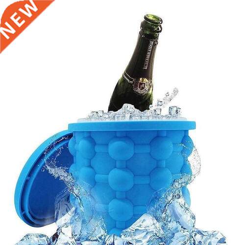 2 In 1 Silicone Ice Cube Maker Blue Round Bucket Freeze