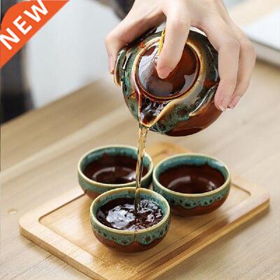 Chinese Kungfu Tea Set with Porcelain Teapot Teacups Bamboo