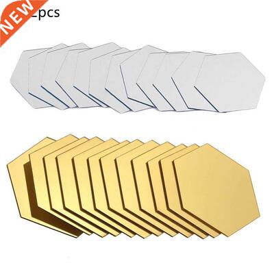 12pcs Self Adhesive Reflective Hexagon Shape Stereo Mirror W