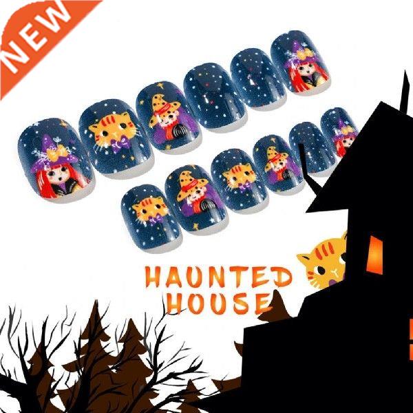 24Pcs/Set Halloween Style Nail Kids Tip Wearable Colorful