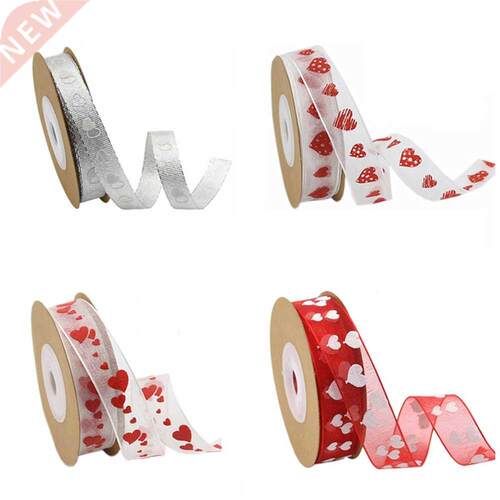 10/15 mm Heart Printed Grosgrain Ribbon Polyester Handmade