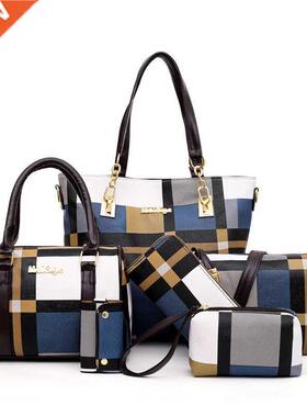 6PCS Women's Bag Set Fashion PU Leather Ladies Handbag Grid